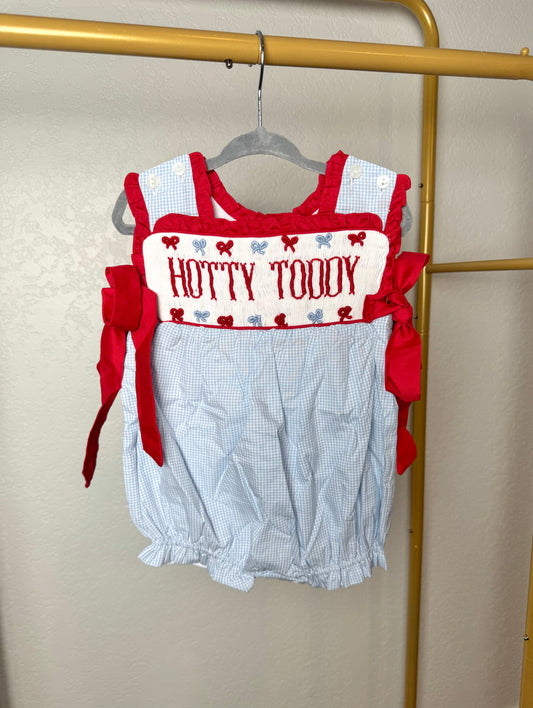 Girl’s Light Blue & Red Gingham Game Day Bubble - "HOTTY TODDY" on both sides