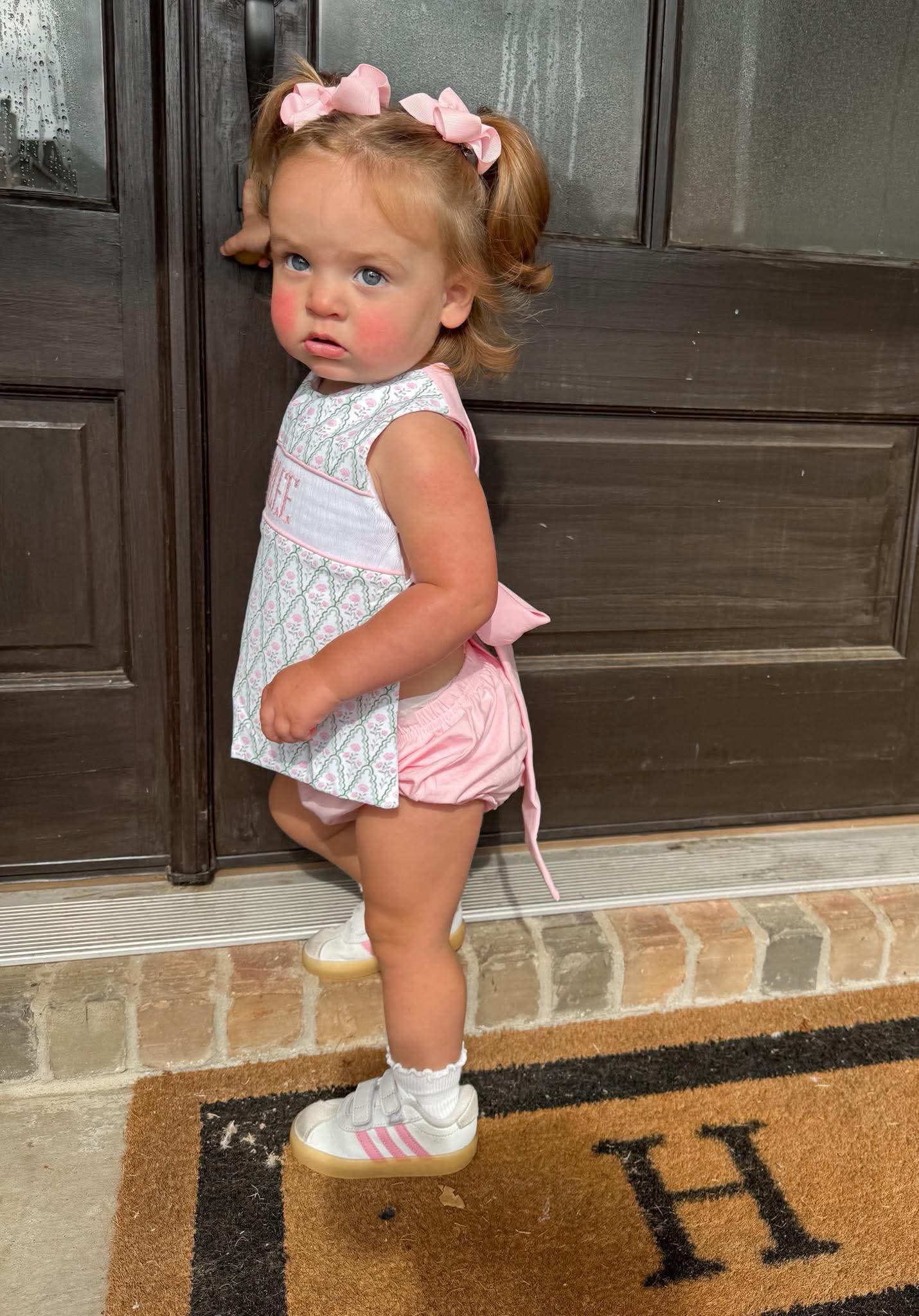Girl’s Pink & Green Floral Bloomer Set - "LITTLE LOVE"