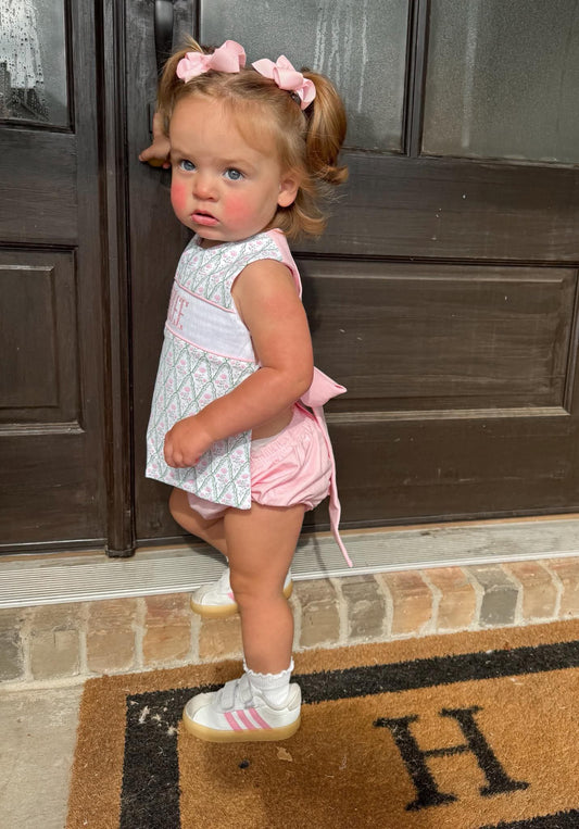 Girl’s Pink & Green Floral Bloomer Set - "LITTLE LOVE"