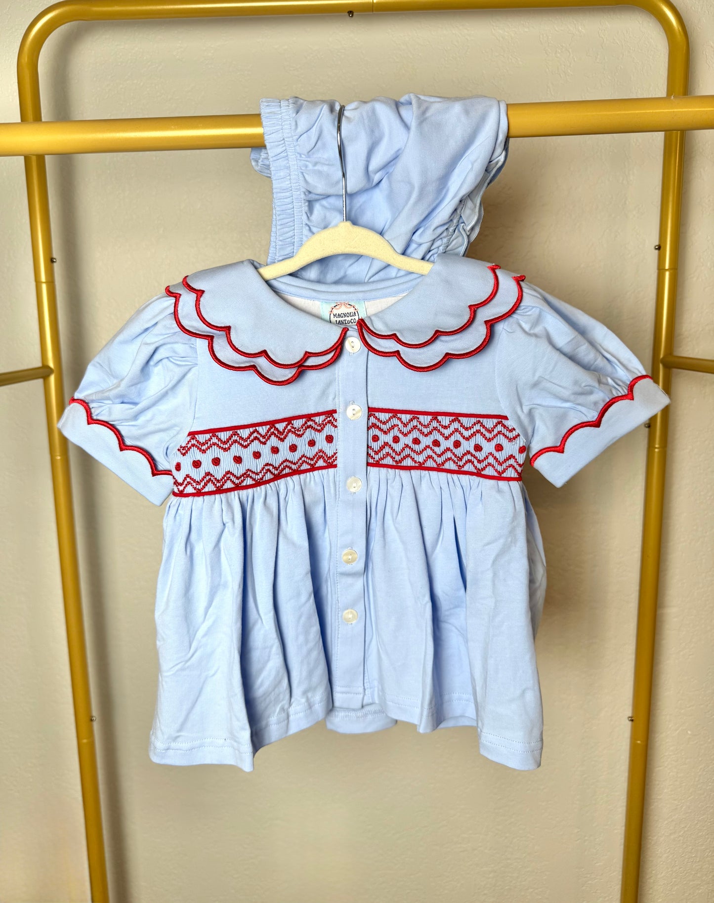 Girl's Blue & Red Tiny Tailgater Bloomer Set - "HOTTY TODDY GOSH ALMIGHTY"