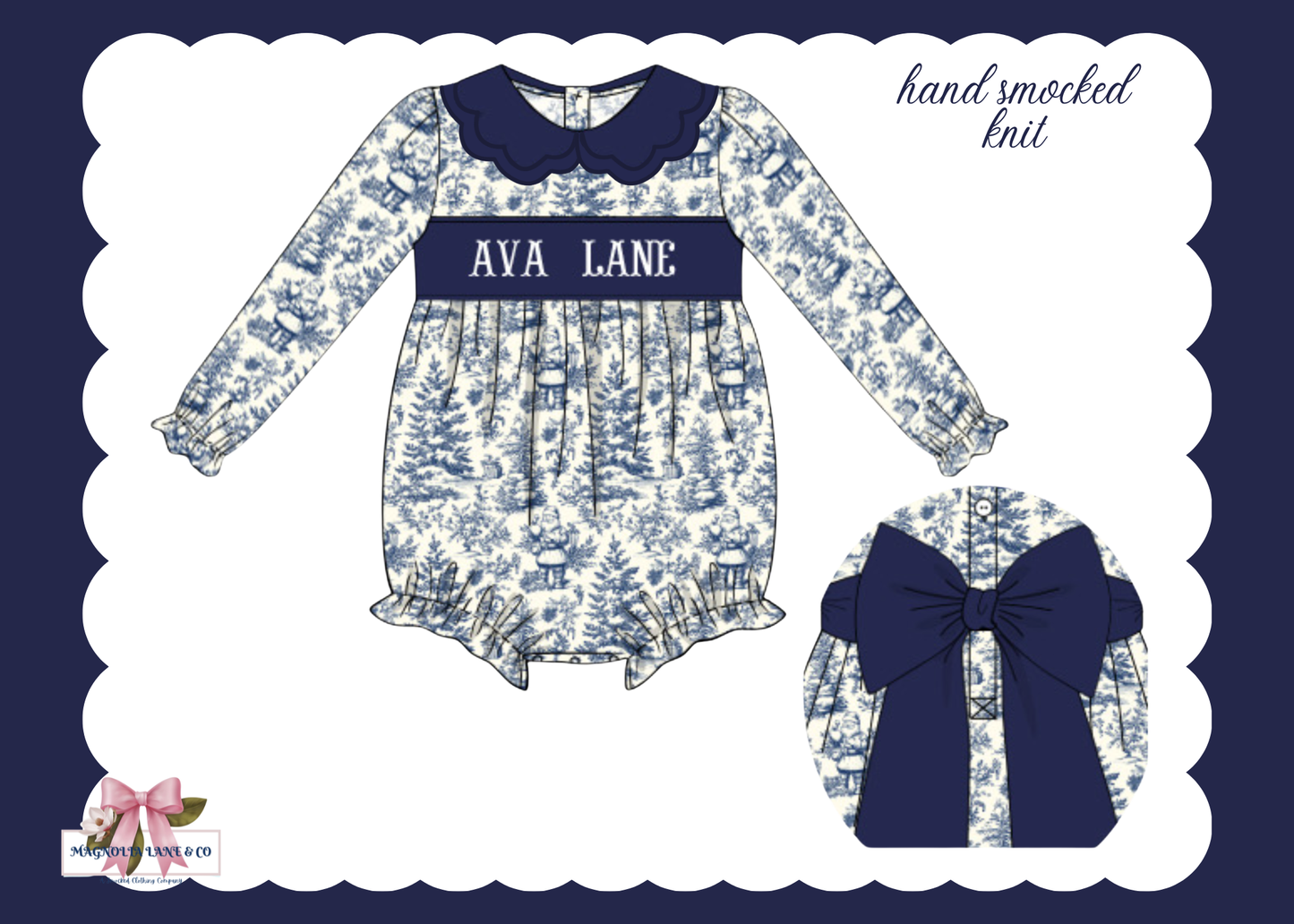 PO27: Girl's Navy Santa Toile Bubble (ETA: November)