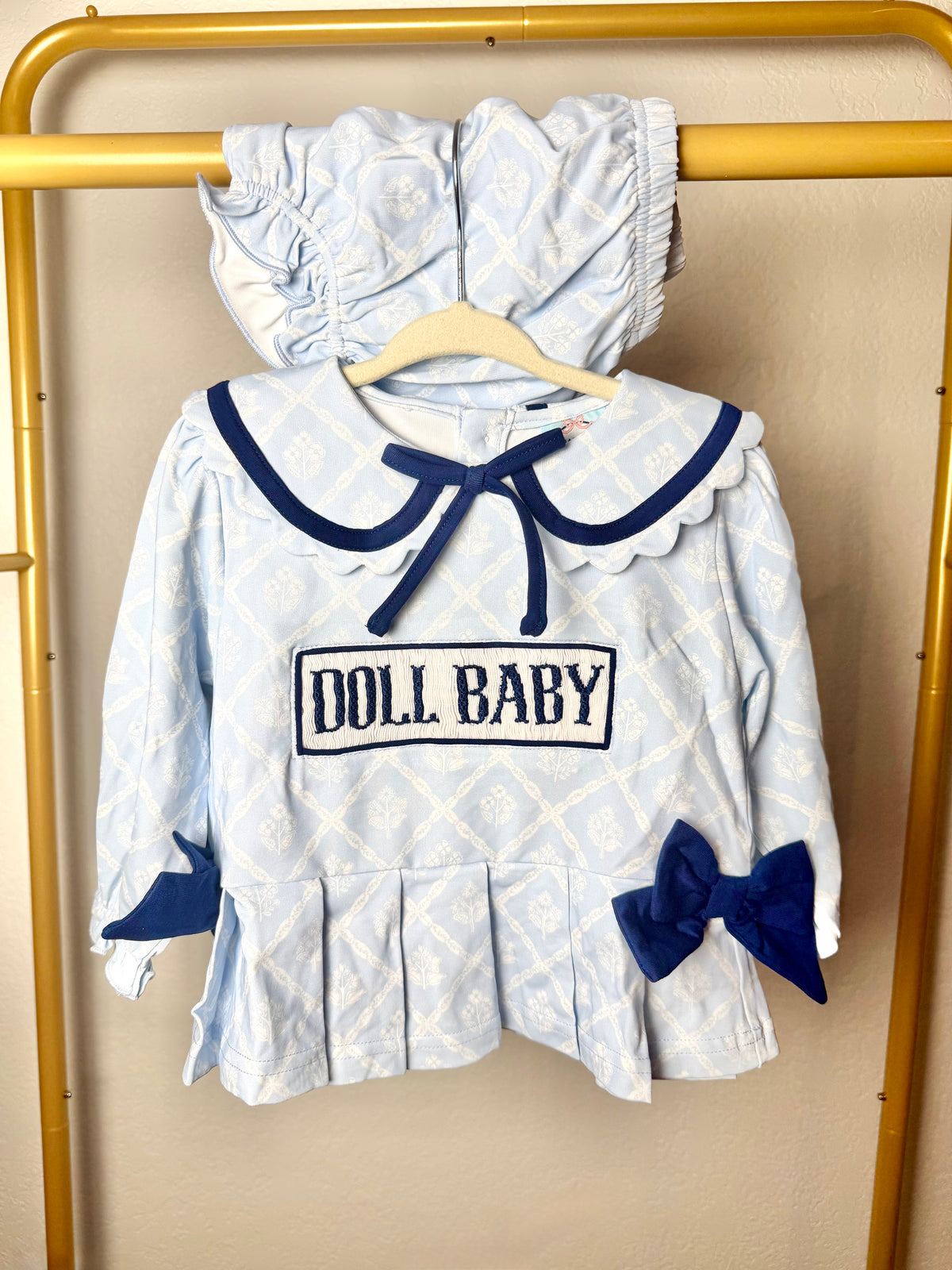 Girl’s Blue & Navy Bloomer Set - "DOLL BABY"