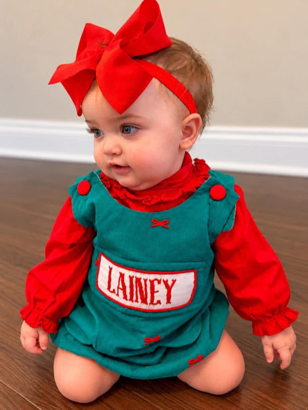 Christmas Corduroy: Girl's Bloomer Set - "HO HO HO"