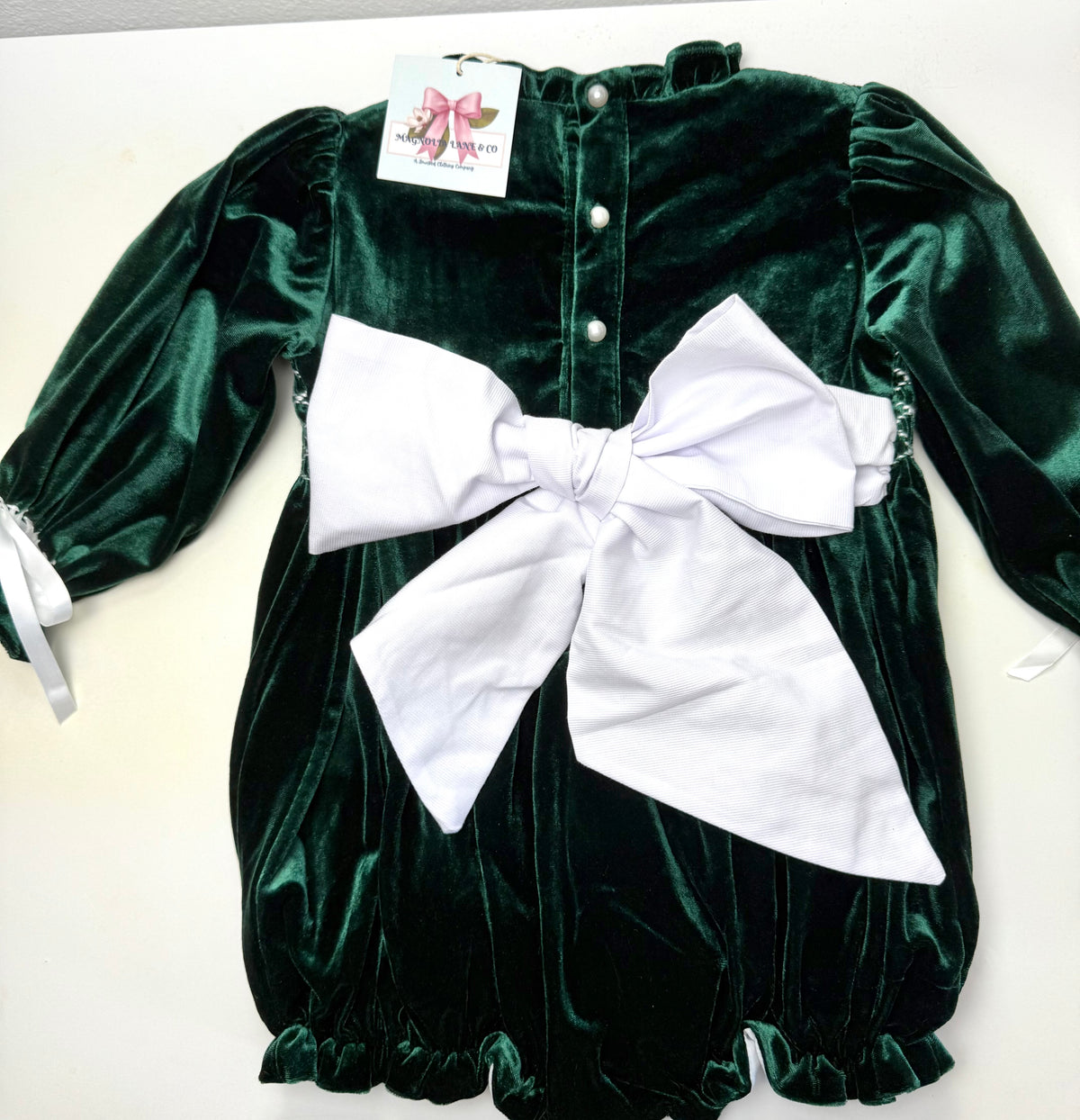 Green Velvet: Girl’s Bloomer Set - "MERRY CHRISTMAS"
