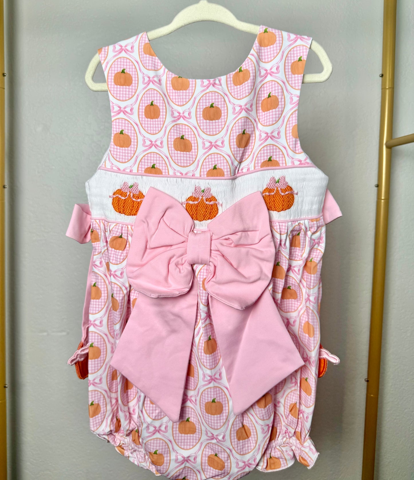 Girl's Pink Gingham Pumpkins Bubble - "LIL PUMPKIN"
