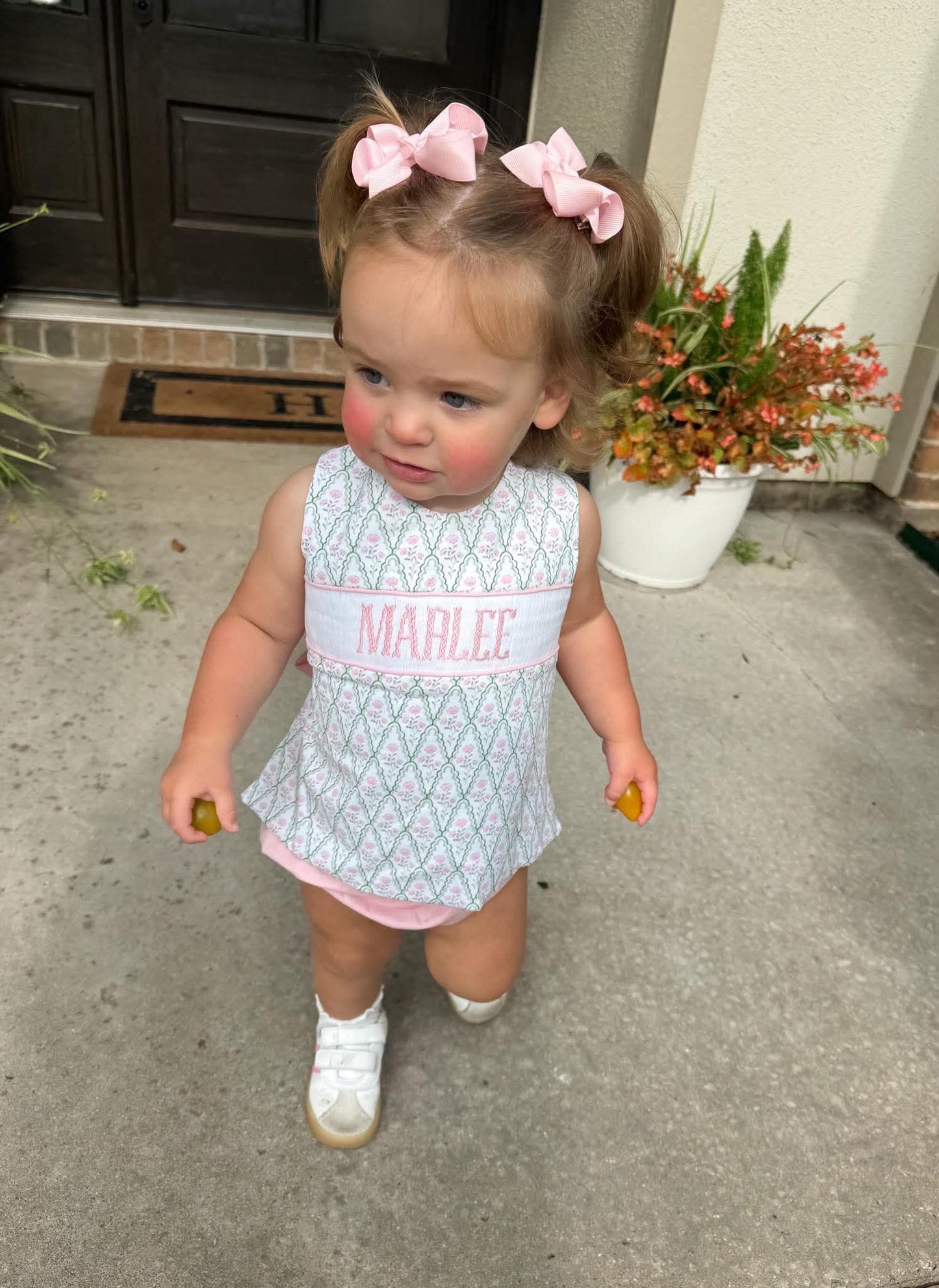 Girl’s Pink & Green Floral Bloomer Set - "LITTLE LOVE"