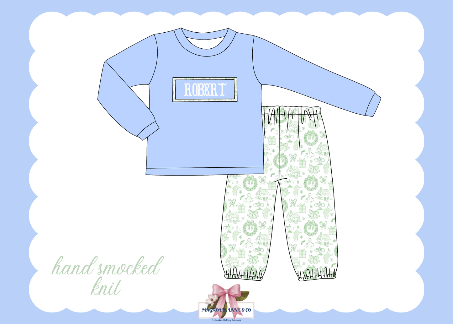 PO27: Boy's Green Christmas Toile Pants Set (ETA: November)