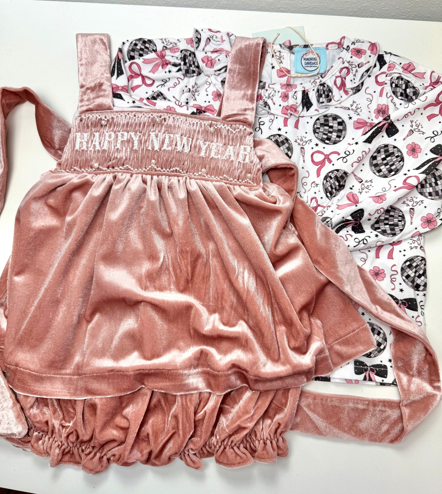 Girl's New Year's Pink Velvet SKIRTED BUBBLE