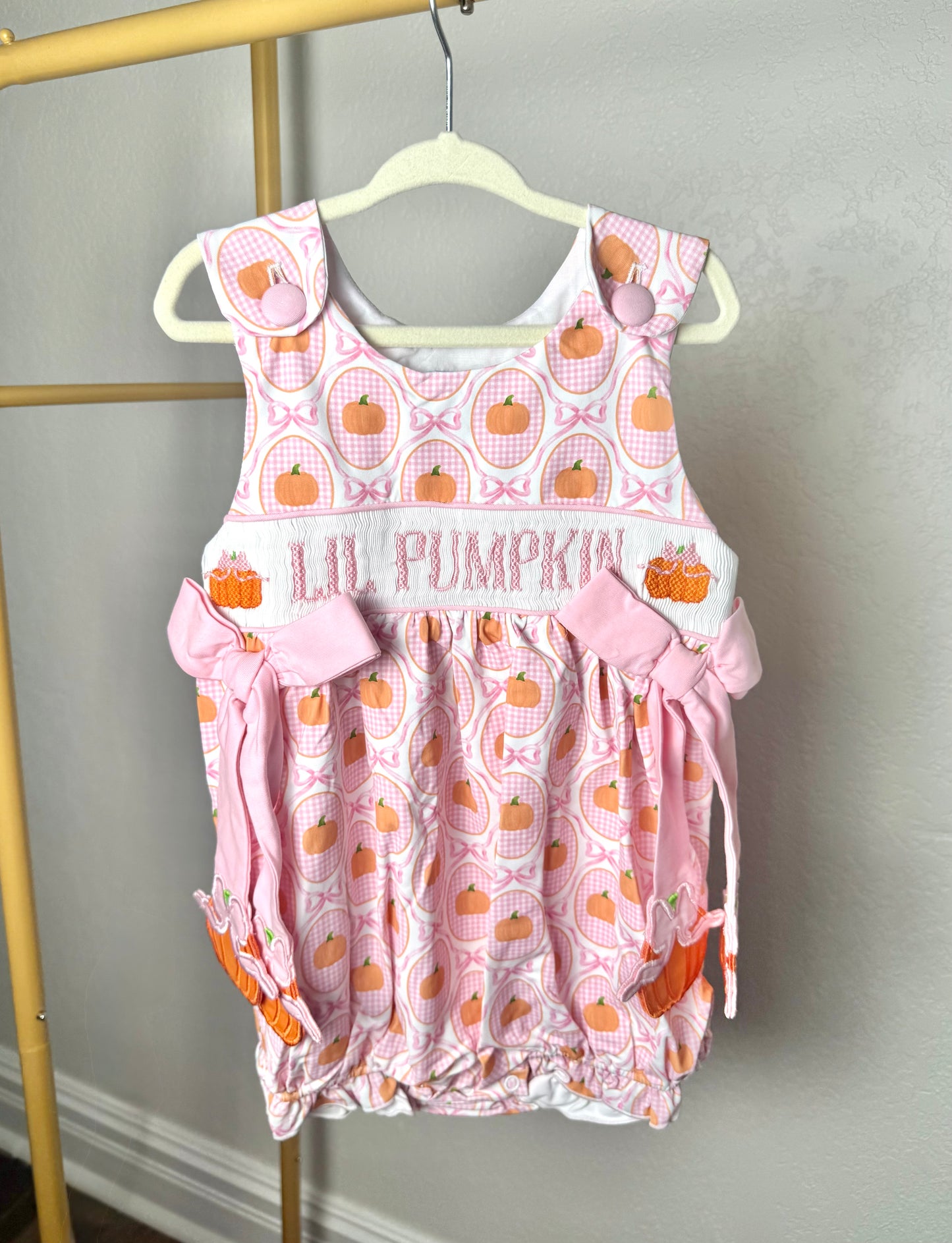 Girl's Pink Gingham Pumpkins Bubble - "LIL PUMPKIN"