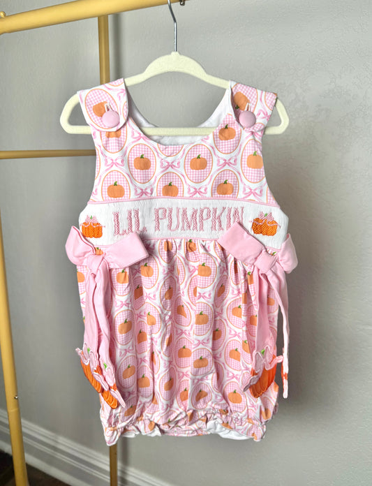 Girl's Pink Gingham Pumpkins Bubble - "LIL PUMPKIN"