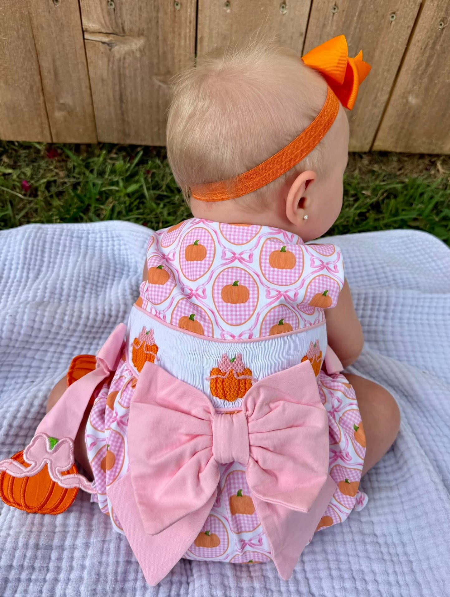 Girl's Pink Gingham Pumpkins Bubble - "LIL PUMPKIN"