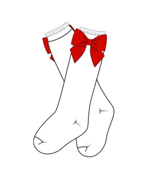 GIRL'S Red Bow Tall Socks