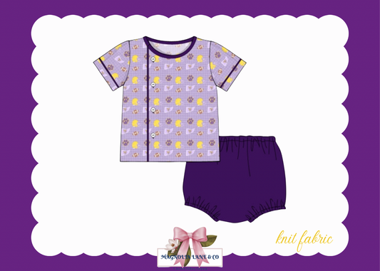 PO23: Boy’s Purple & Gold Go, Fight, Win Diaper Set