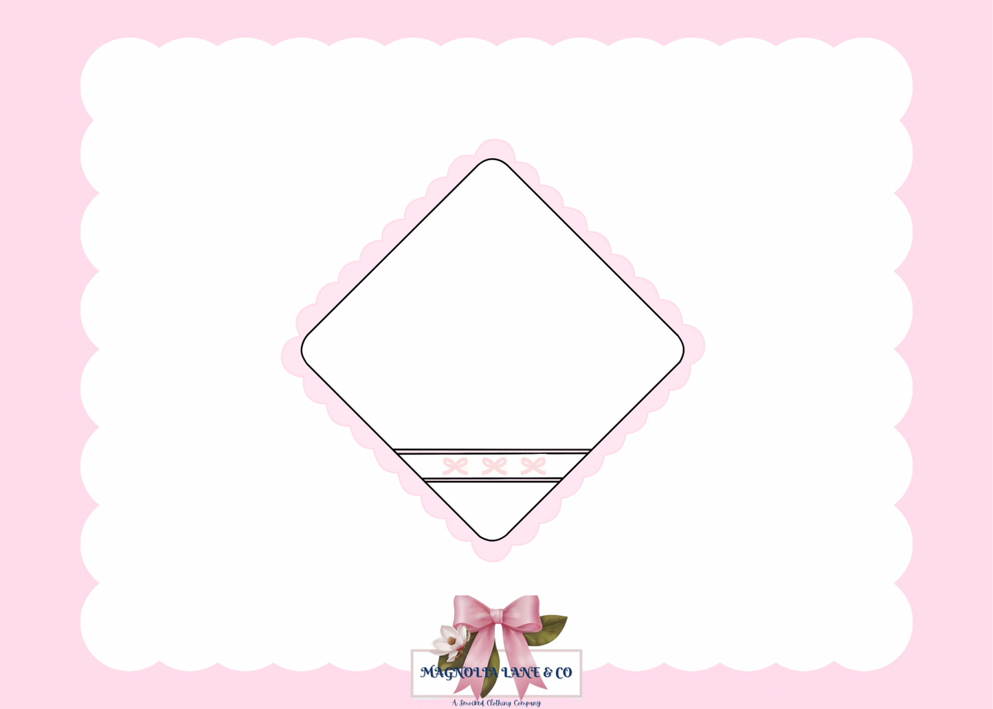 PO21: White & Pink Scalloped Crib Blanket w/ Bows