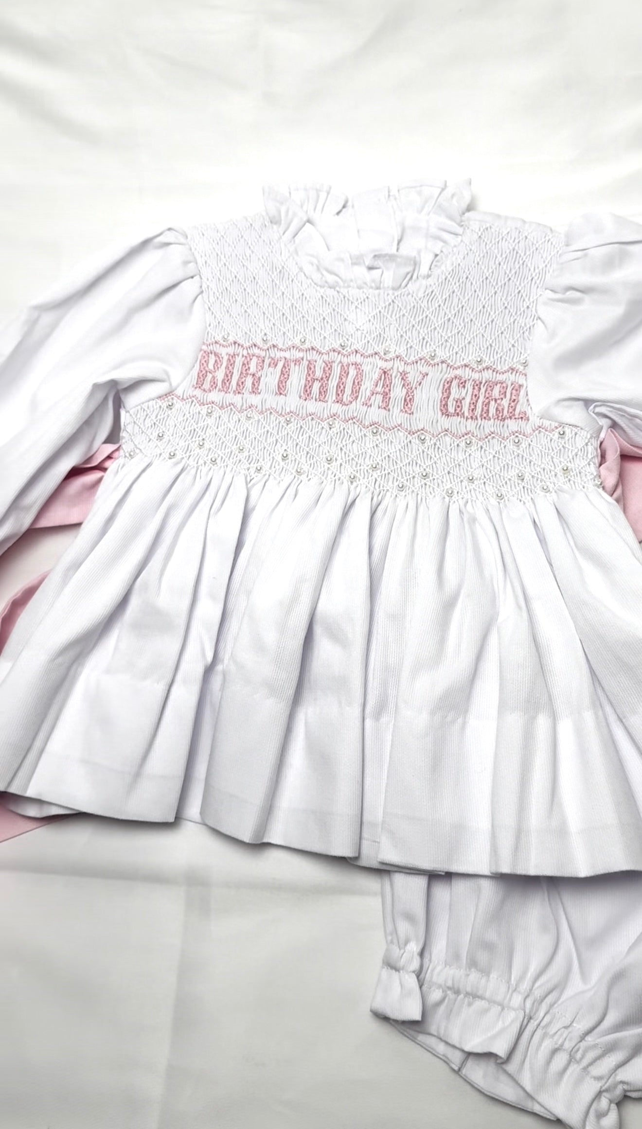 RTS EXTRAS: Heirloom Pearls Long Sleeve White Bloomer Set