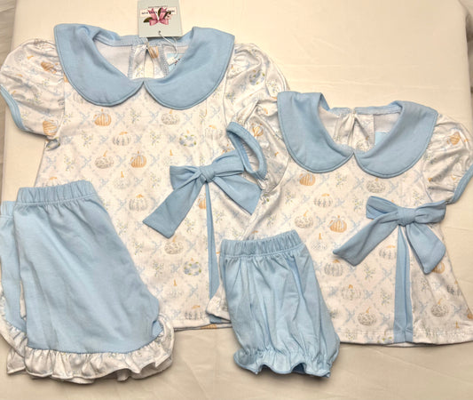 Girl's Blue & White Preppy Pumpkins Bloomer Set
