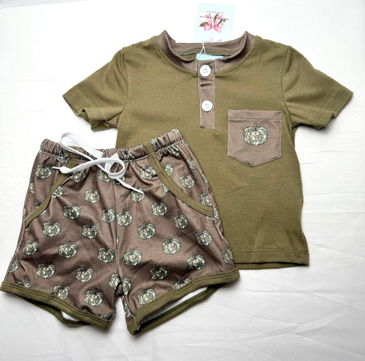 Boy's Camo Pumpkins Shorts Set
