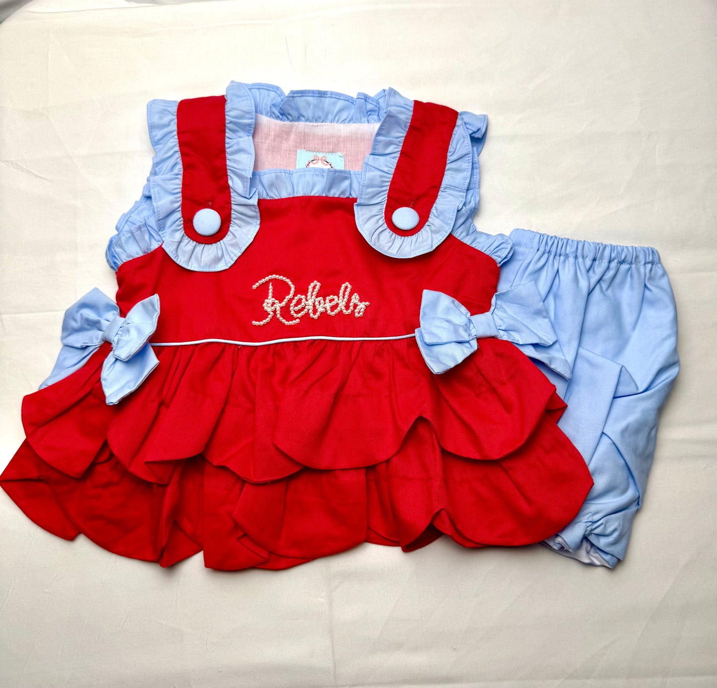 Powder Blue/Red Game Day Pearls - Bloomer Set