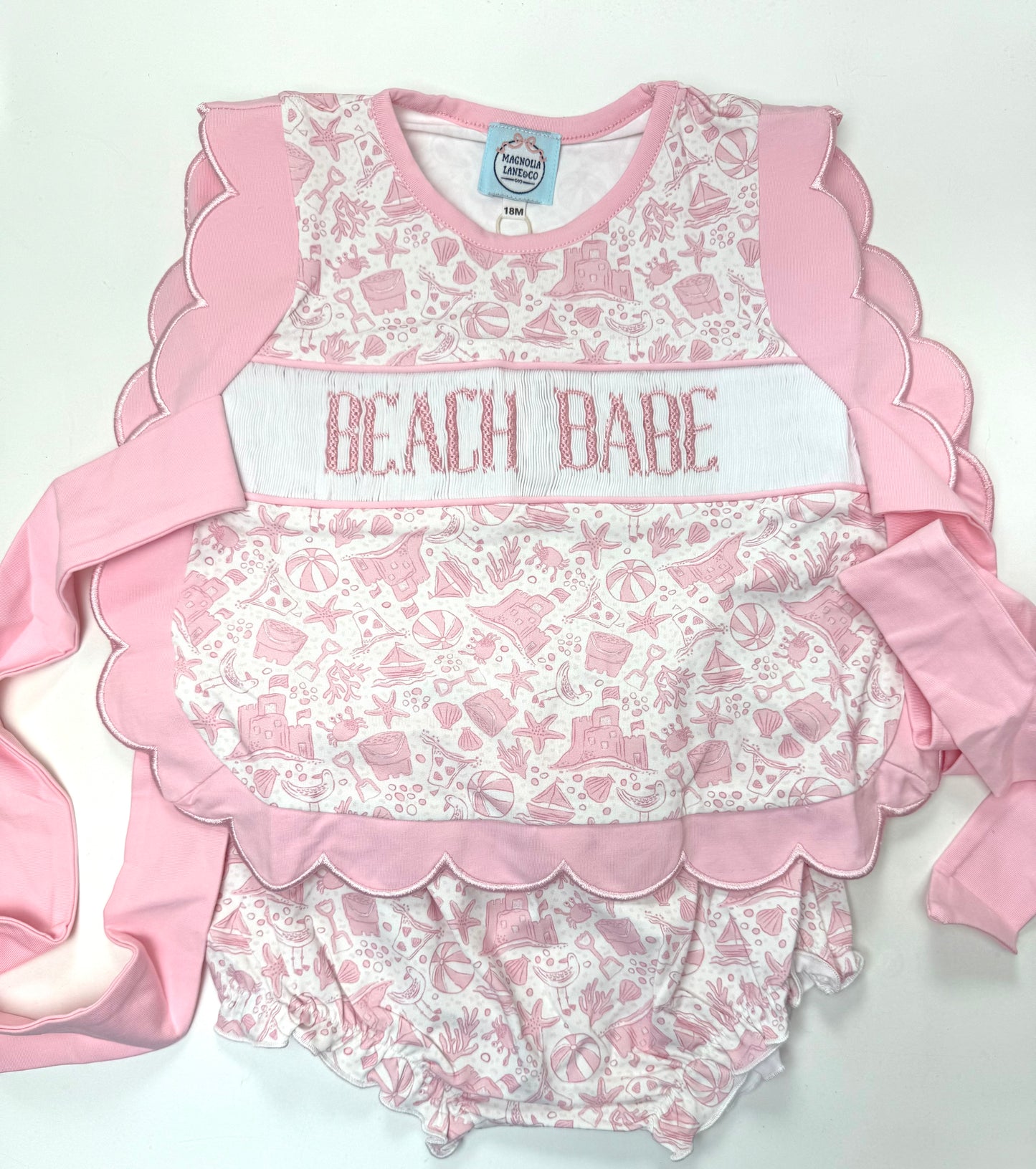 Pink Beach Toile Bloomer Set - "BEACH BABE"