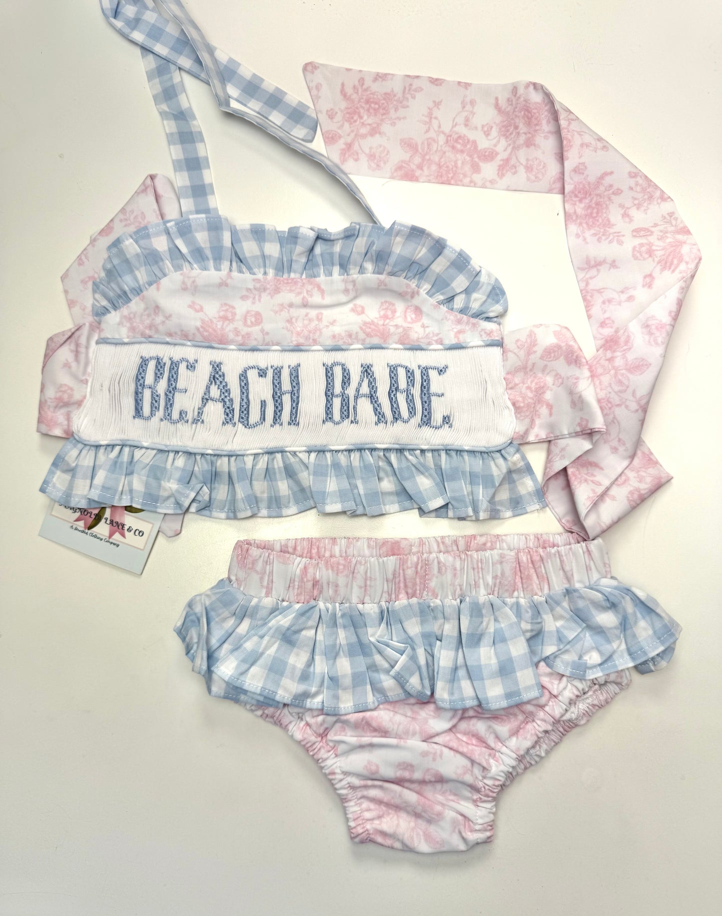 Girl's Pink Toile 2 PC Swim - "BEACH BABE"