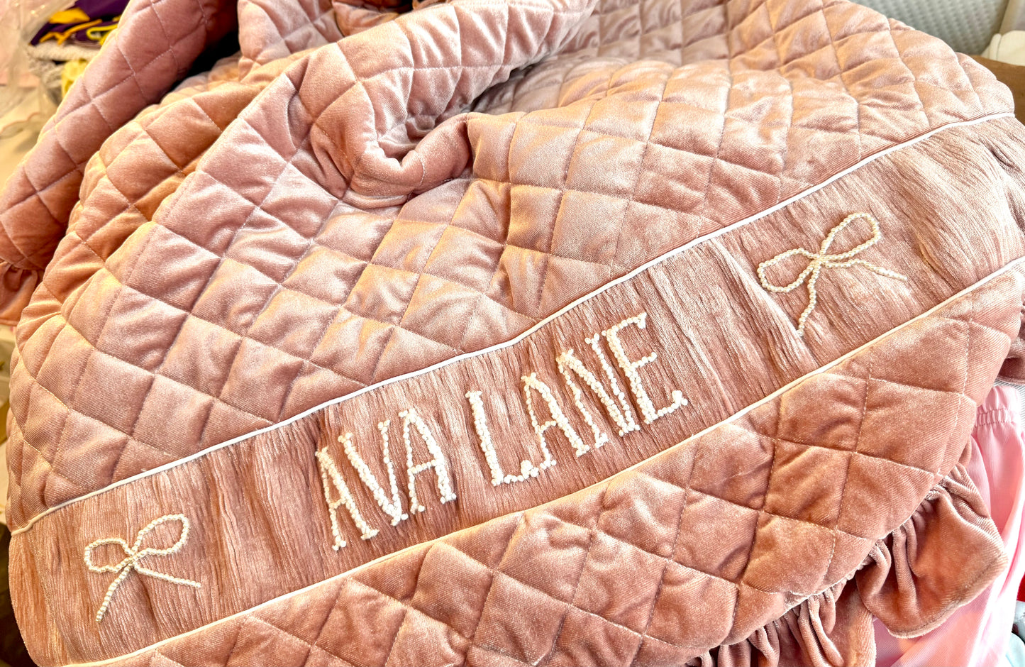PO27: Pink Velvet w/ Pearls Quilted Christmas Decor (ETA: late Oct/early Nov)