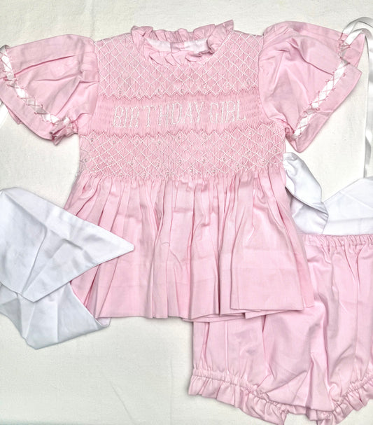 Heirloom Birthday Pearls SHORT SLEEVE Pink BLOOMER SET