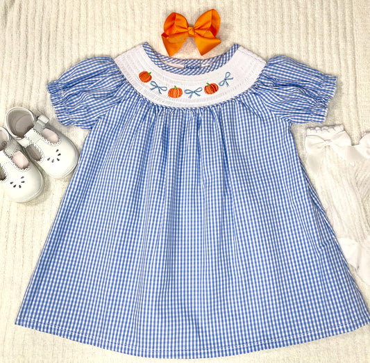 Light Blue Gingham Pumpkins - GIRL'S DRESS