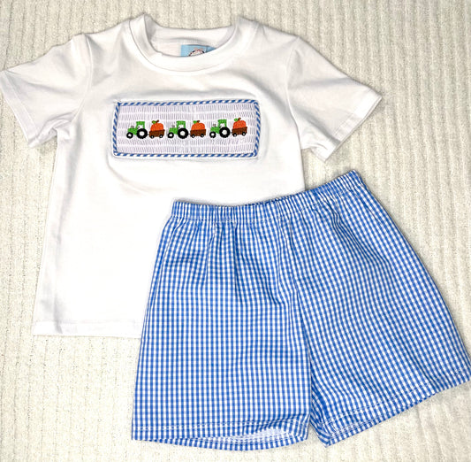 Light Blue Gingham Pumpkins - BOY'S SHORTS SET