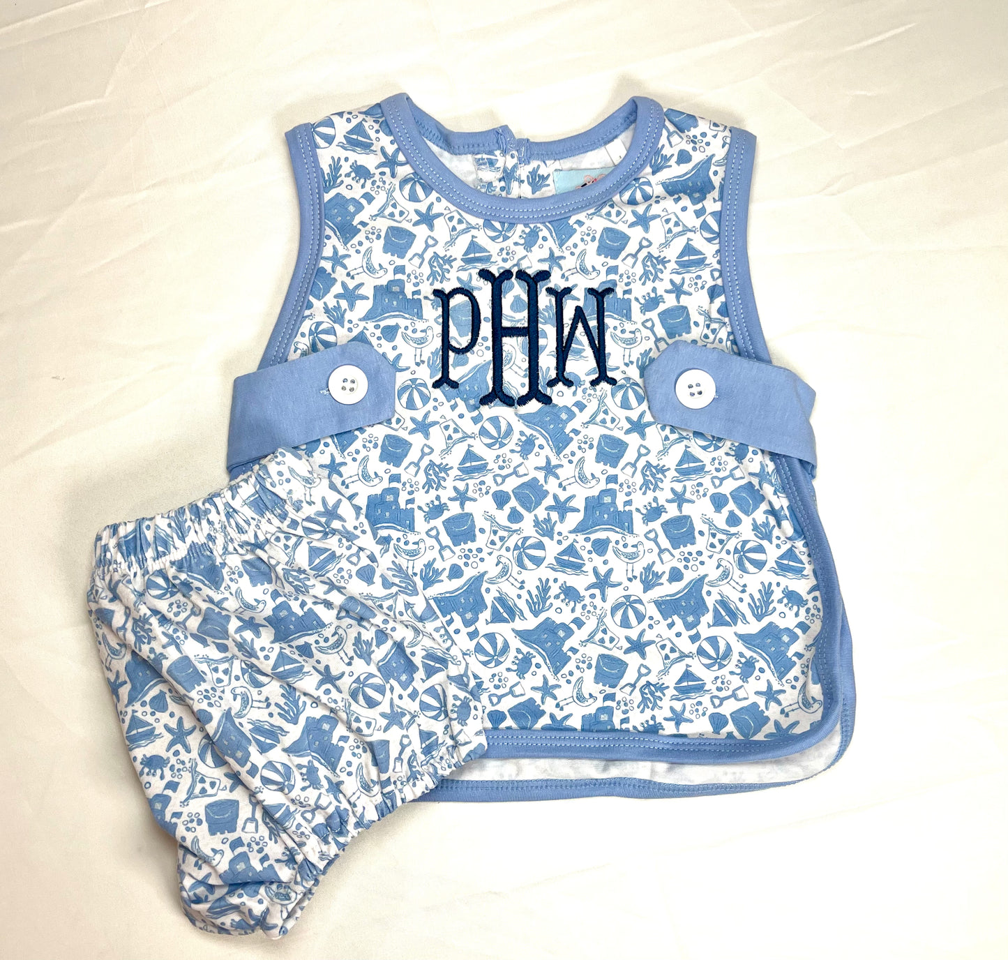 Boy's Blue Beach Toile DIAPER SET