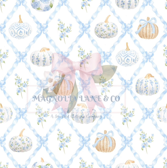Girl's Blue & White Preppy Pumpkins Bloomer Set