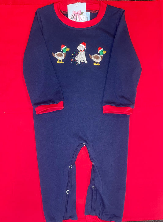 Christmas Ducks & Dog Boy's Romper