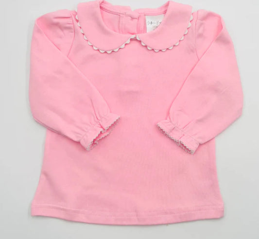 Girl's Long Sleeve Scallop Collar Tee - PINK