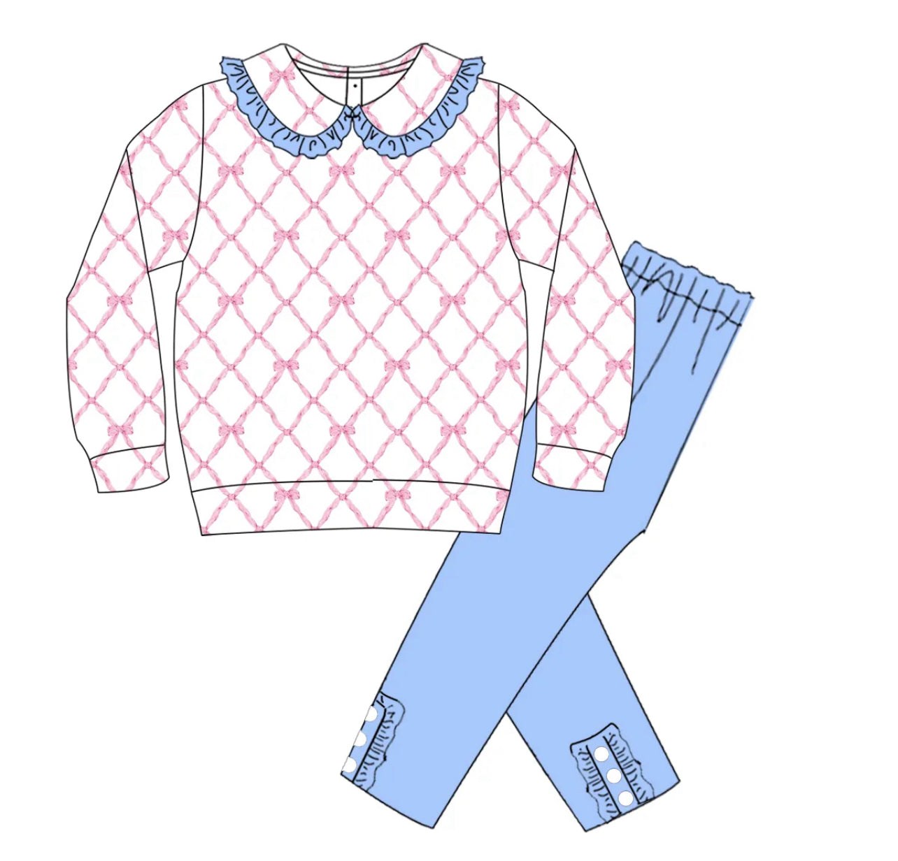 Pink Bow Sweatshirt and Leggings Set