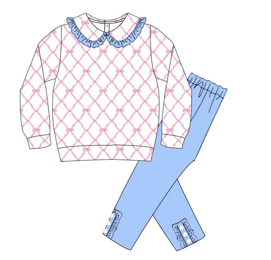 Pink Bow Sweatshirt and Leggings Set