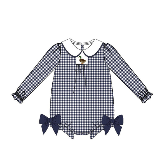 Navy Gingham Smocked Duck - Girl's Bubble