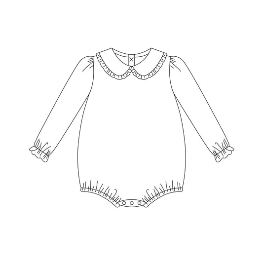 Girl's Long Sleeve Ruffle Collar Bubble- WHITE