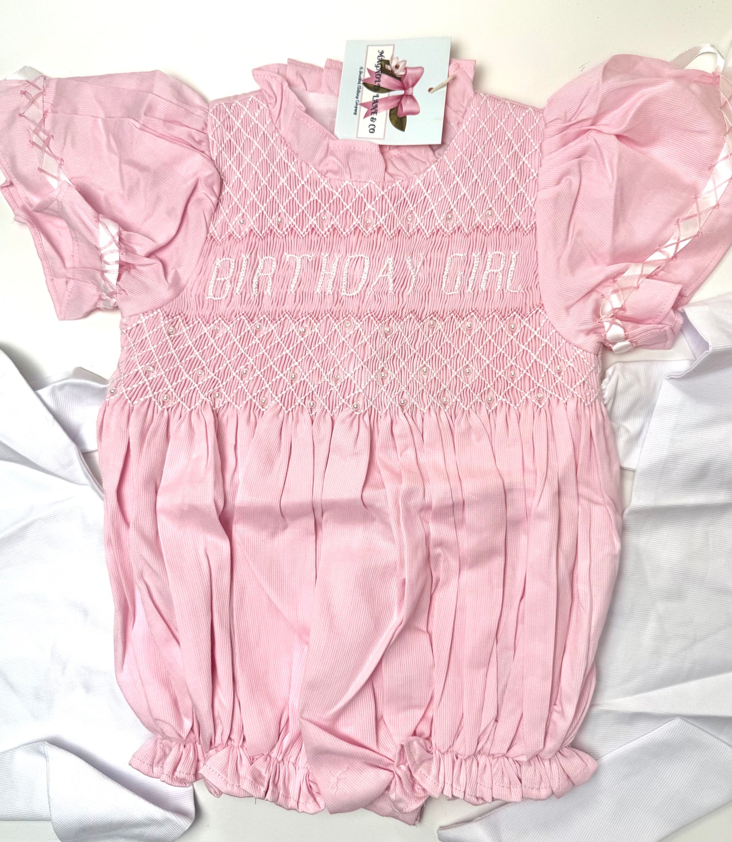 Heirloom Birthday Pearls LONG SLEEVE Pink Bubble
