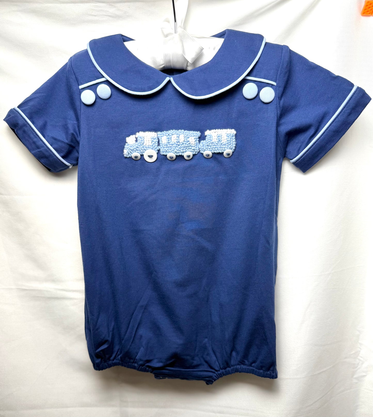 Boy's Navy French Knot Trains: Bubble