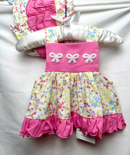 Girl's Floral French Knot Bows: Bloomer Set