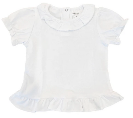 Girl's White Ruffle Neck Shirt