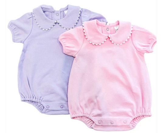 Girl's Short Sleeve Scallop Collar Bubble- Pink