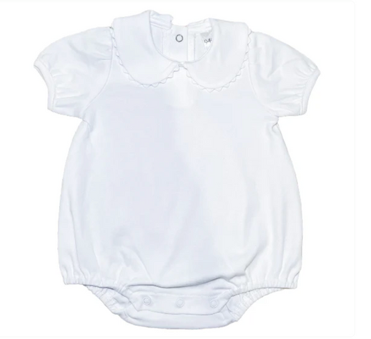 Girl's Scallop Collar Short Sleeve Bubble - WHITE