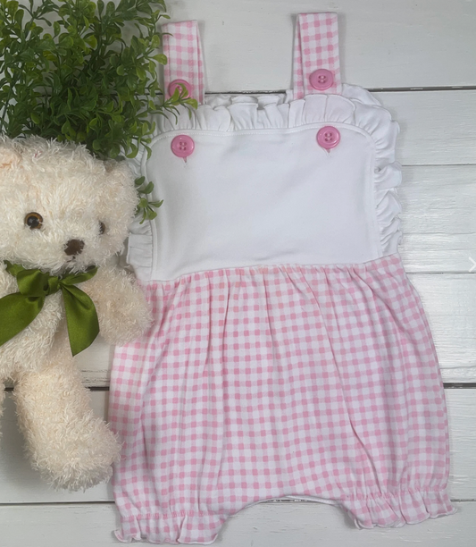 Girl's Sleeveless Ruffle Bubble- Pink Gingham