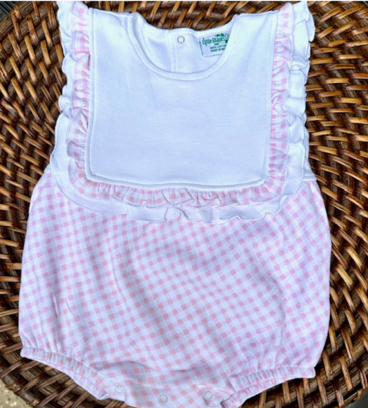 Girl's Ruffle Bib Bubble - Pink Gingham