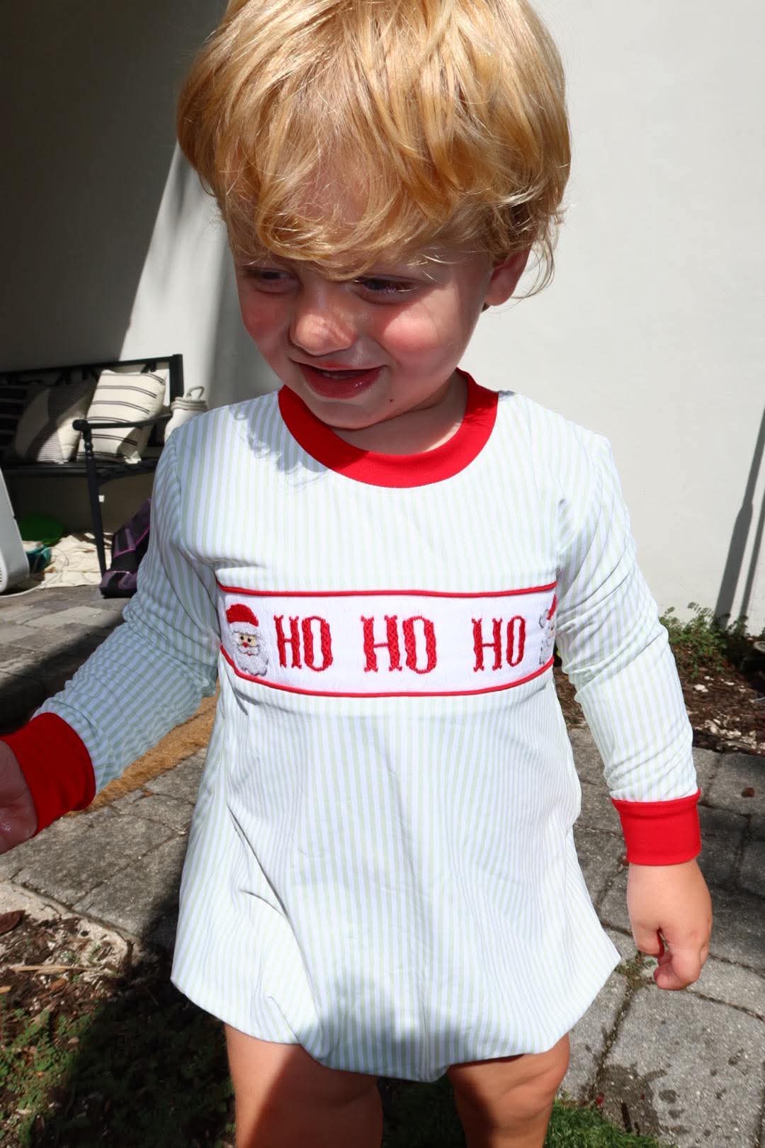Santa Name Smocks (White Santa): Boy's Bubble - "SANTA BABY"