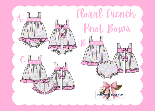 PO7: Girl's Floral French Knot Bows